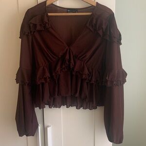 ASOS Brown Ruffle Blouse